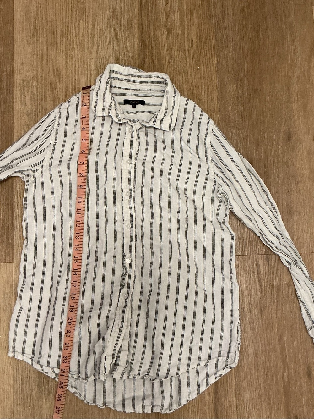 Quince Casual white and Gray/black Striped Women’s Button-Up Shirt